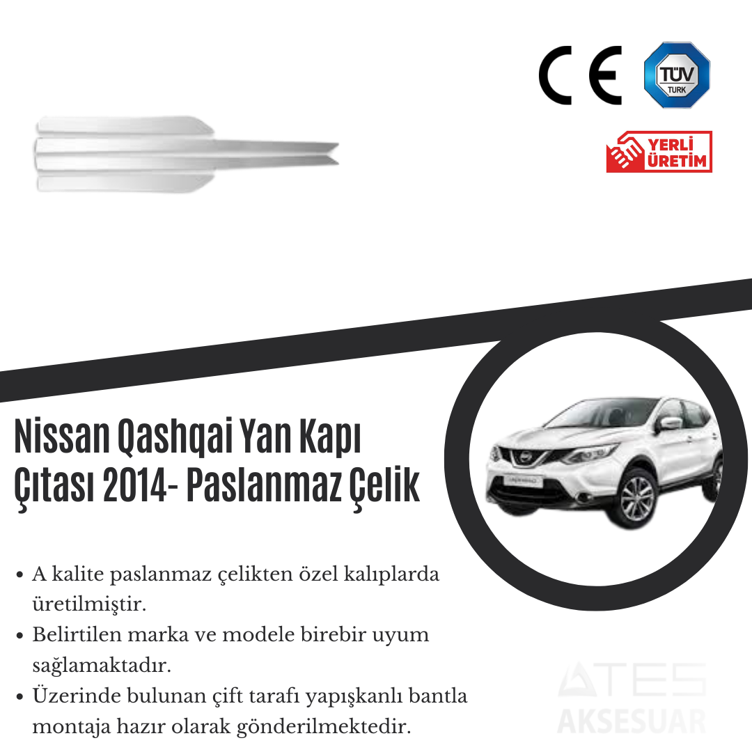 Nissan Qashqai 2014 Yan Kapı Çıtası Paslanmaz Çelik