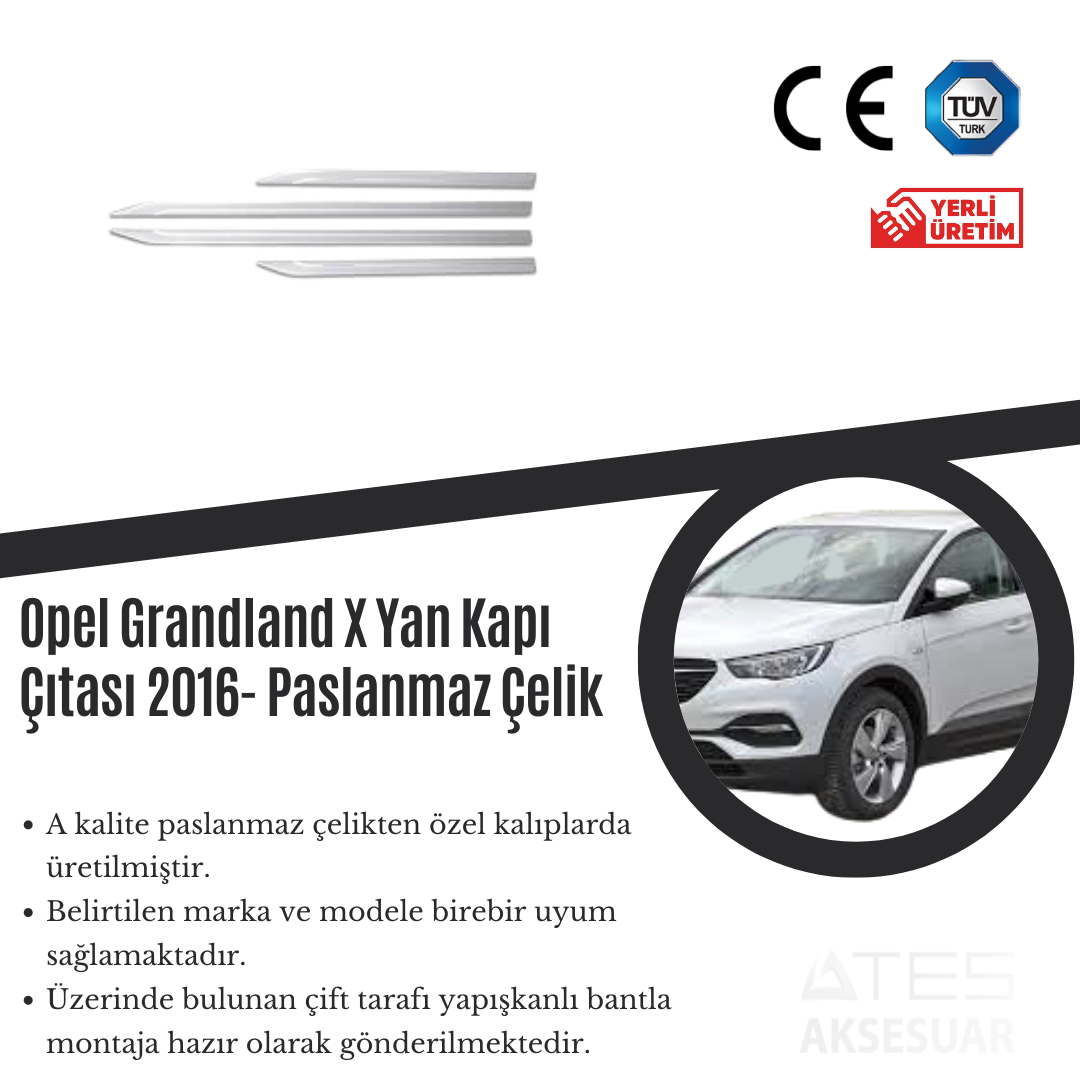 Opel Grandland-X 2016 Yan Kapı Çıtası Paslanmaz Çelik