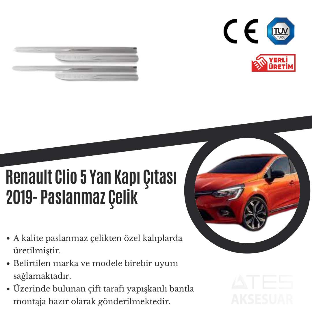 Renault Clio 5 2019 Yan Kapı Çıtası Paslanmaz Çelik