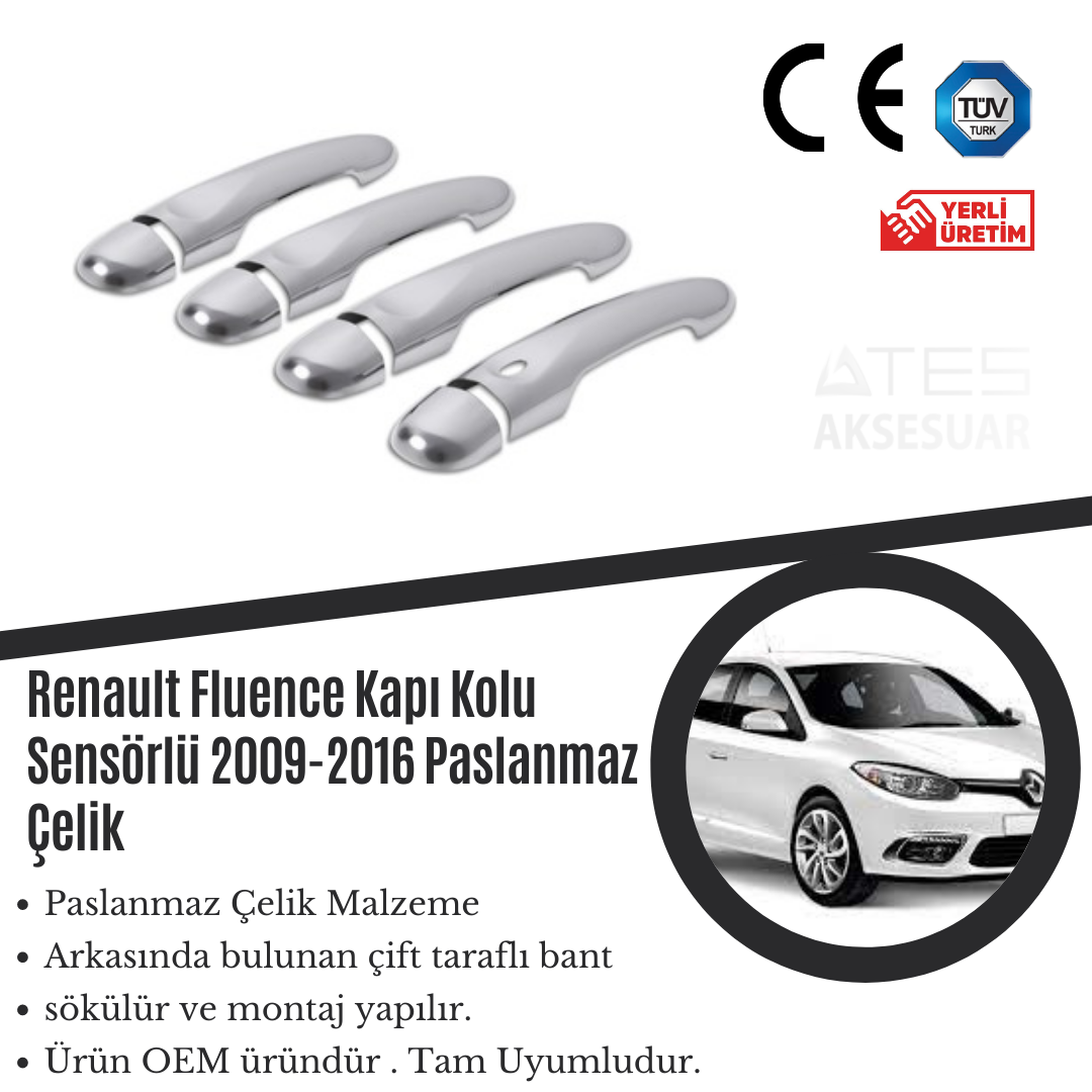 Renault Fluence 2009-2016 Sensörlü Kapı Kolu Paslanmaz Çelik