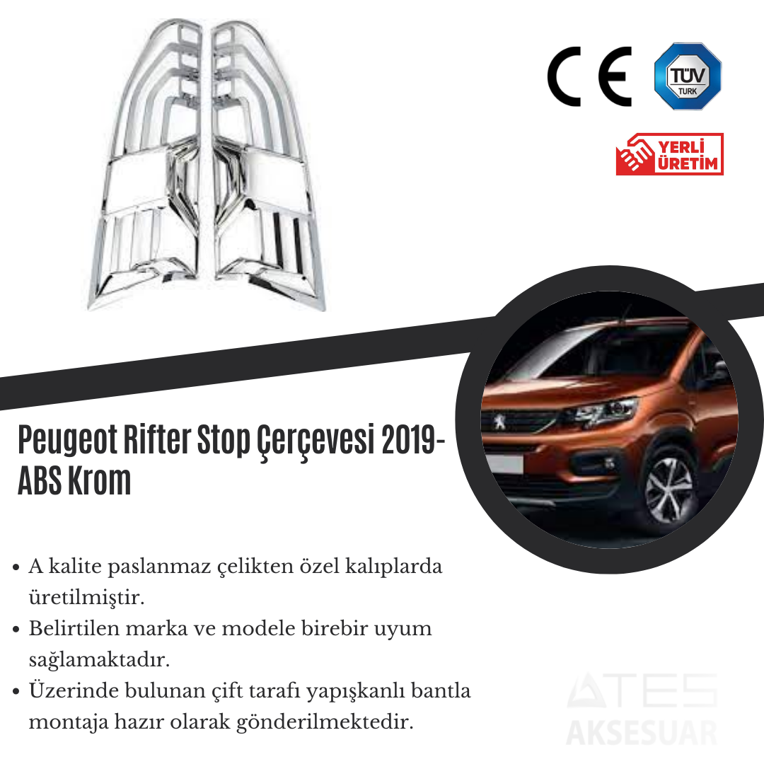 Peugeot Rifter 2019 Stop Çerçevesi ABS Krom