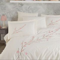 Hobby Çift Kişilik Poplin Premium Nakışlı Nevresim Vera Krem