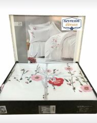 Cotton Box 3D Nakışlı Çift Kişilik Saten Nevresim Takımı Perla Beyaz