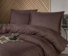 Clasy Exclusive Jakarlı Çift Kişilik Pamuk Saten Nevresim Takımı Royalisa v1 Kahve