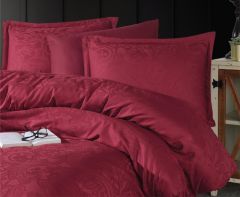Clasy Exclusive Jakarlı Çift Kişilik Pamuk Saten Nevresim Takımı Hemera v2 Bordo