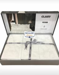 Clasy Exclusive Jakarlı Çift Kişilik Pamuk Saten Nevresim Takımı Pavaya v1 Beyaz