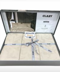Clasy Exclusive Jakarlı Çift Kişilik Pamuk Saten Nevresim Takımı Pavaya v2 Krem