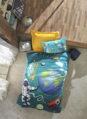Cotton Box Genç Ranforce Nevresim Takımı Tek Kişilik Little Astronaut Turkuaz