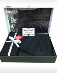 Cotton Box Çift Kişilik Jakarlı Saten Nevresim Takımı Dama Siyah