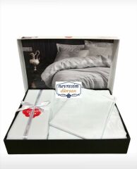 Cotton Box Çift Kişilik Jakarlı Saten Nevresim Takımı Leaf Buz Mavisi