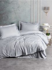 Cotton Box Stripe Elegant Gri Çift Kişilik Saten Nevresim Takımı