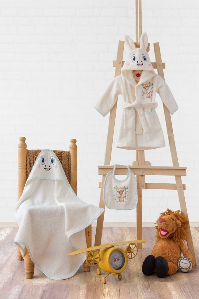 Cotton Box Bebek Bornoz Seti Zürafa Krem