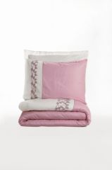 Cotton Box Brode Nakışlı Çift Kişilik Saten Nevresim Takımı Niobe Pembe