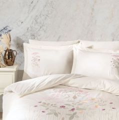 Hobby Çift Kişilik Poplin Premium Nakışlı Nevresim Emilia Krem