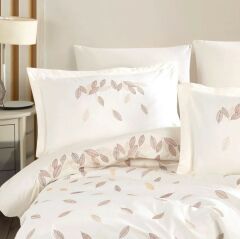 Hobby Çift Kişilik Poplin Premium Nakışlı Nevresim Lidia Krem
