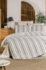 Nevresim Dünyası Organik Çift Kişilik Nevresim Takımı Line Stripe Kahve