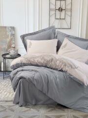 Cotton Box Brode Nakışlı Çift Kişilik Saten Nevresim Takımı Sheen Gri