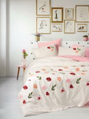 Cotton Box Puff Nakışlı Ranforce Çift Kişilik Nevresim Takımı Blossom Somon