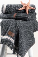 Cotton Box 3'lü Jakarlı Havlu Seti Denim Antrasit 50x90 8680108067352