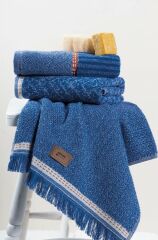 Cotton Box 3'lü Jakarlı Havlu Seti Denim Mavi 50x90 8680108067345