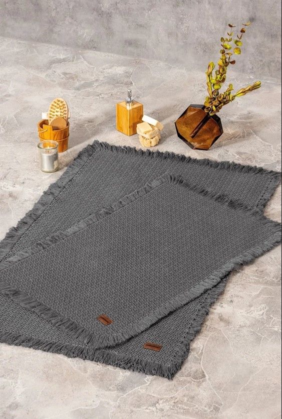 Cotton Box Bath Rug Set Antrasit 2'li 75x125 60x90