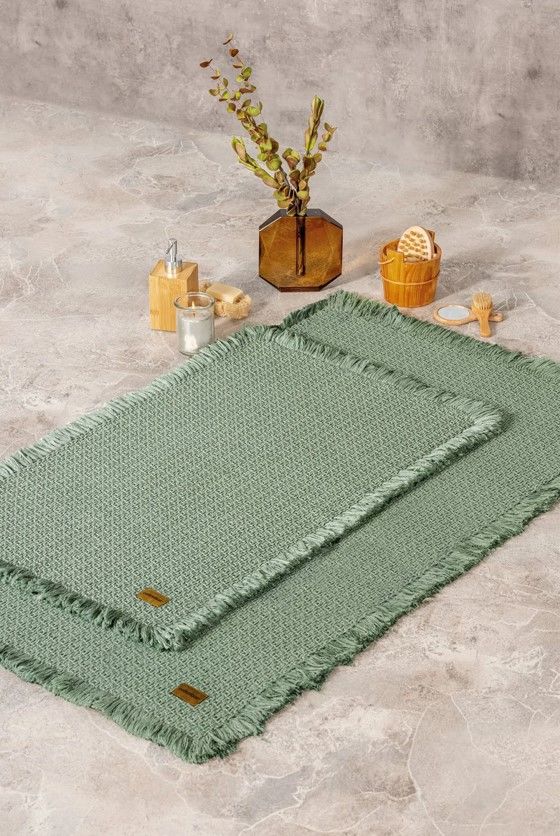 Cotton Box Bath Rug Set Yeşil 2'li 75x125 60x90