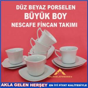 DÜZ BEYAZ PORSELEN BÜYÜK BOY KARE FİNCAN TAKIMI