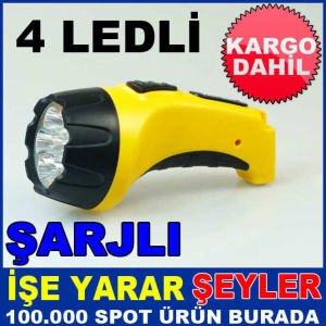 4 LEDLİ ENERJİ TASARRUFLU ŞARJLI EL FENERİ KD