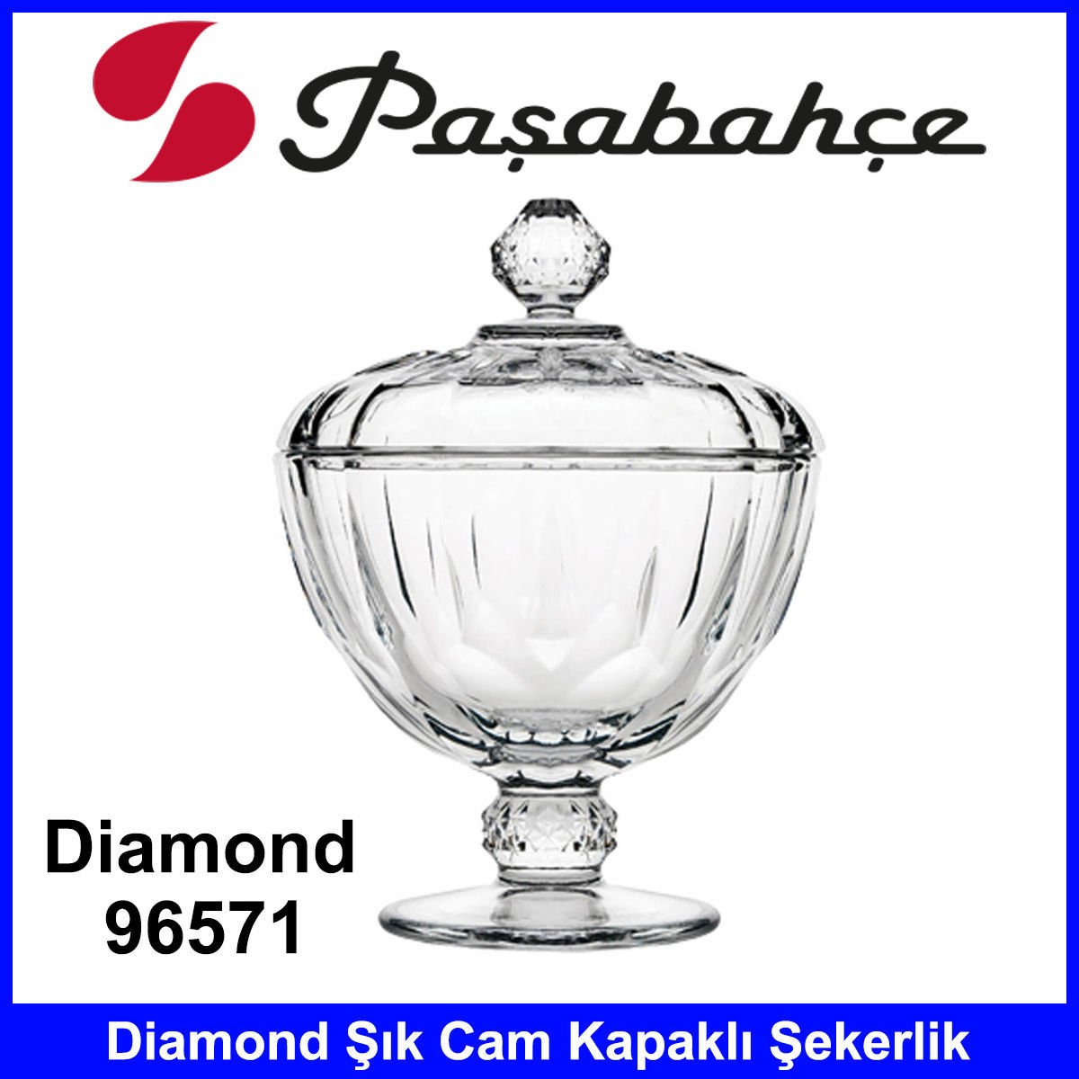 Paşabahçe 96571 Diamond Kapaklı Şekerlik Şık Kalieteli Cam Ürün Tasarım