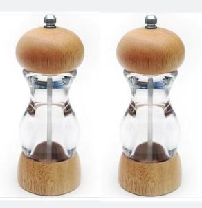 2 li Şeffaf Akrilik Gövdeli Ahşap Seramik Dişli Karabiber Tuz Değirmeni