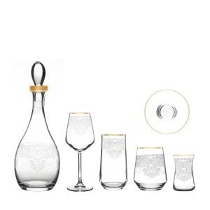 MCS 5303 Altın 31 Parça 6 Kişilik Dantel Desenli Cam Bardak Seti