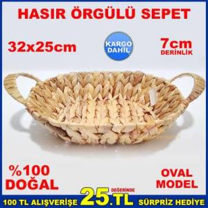 %100 DOĞAL DEKORATİF HASIR ÖRGÜ SEPET OVAL MODEL