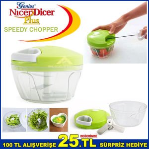 Plus İp Çekmeli Soğan Doğrayıcı 3 Bıçaklı Çok Fonksiyonlu Sebze Doğrayıcı El Blender