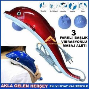 VİBRASYONLU YUNUS MASAJ ALETİ 3 BAŞLIKLI TİTREŞİMLİ ELEKTRONİK MASAJ ALETİ, BOYUN, BEL, SIRT MASAJI