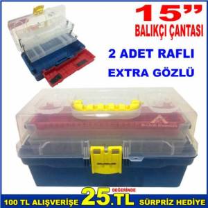 Çiftsan 15'' Balıkçı Takım Çantası 17x31x15cm Şeffaf 2 Adet Raflı Ve Extra Gözlü Profesyonel Çanta