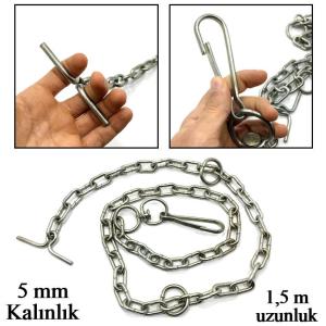 5mm Kalınlıkta Kıskaçlı 1,5m Büyük Kangal Köpek Gezdirme Zinciri Büyük Baş Hayvan Dana Zinciri