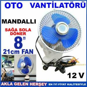 Mandallı Araç Vantilatörü 8''12v Kamyon,Tır.Otobüs,Traktör,İş Makinesıne Serinletici Döner Fan