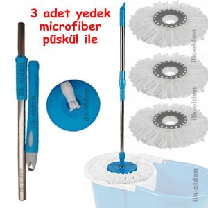 Microfiber mob paspası yedek seti,3 ADET microfiber PASPAS döner mop sopası,metal sap+plastik aparat