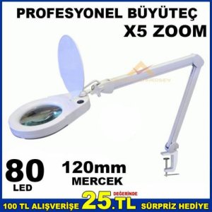80 Led Aydınlatmalı Masaüstü Kullanım X5 Büyüteç