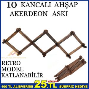 ANTİK GÖRÜNÜMLÜ KATLANABİLİR 10 KANCALI AHŞAP DUVAR ASKISI