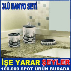 Taş Desenli Banyo Lavabo 3 Parçalı Set Kd
