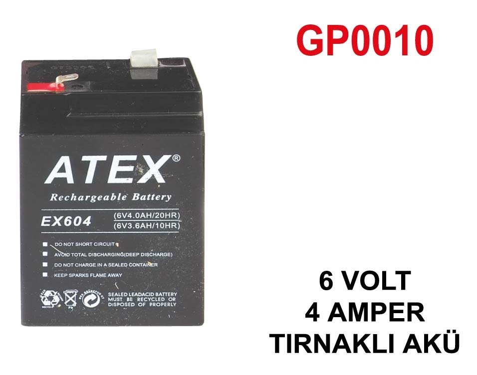 Atex Bakımsız Kuru Tırnaklı Akü 6V 4Ah Kaliteli ve Garantili Şarj Edilebilir Akü