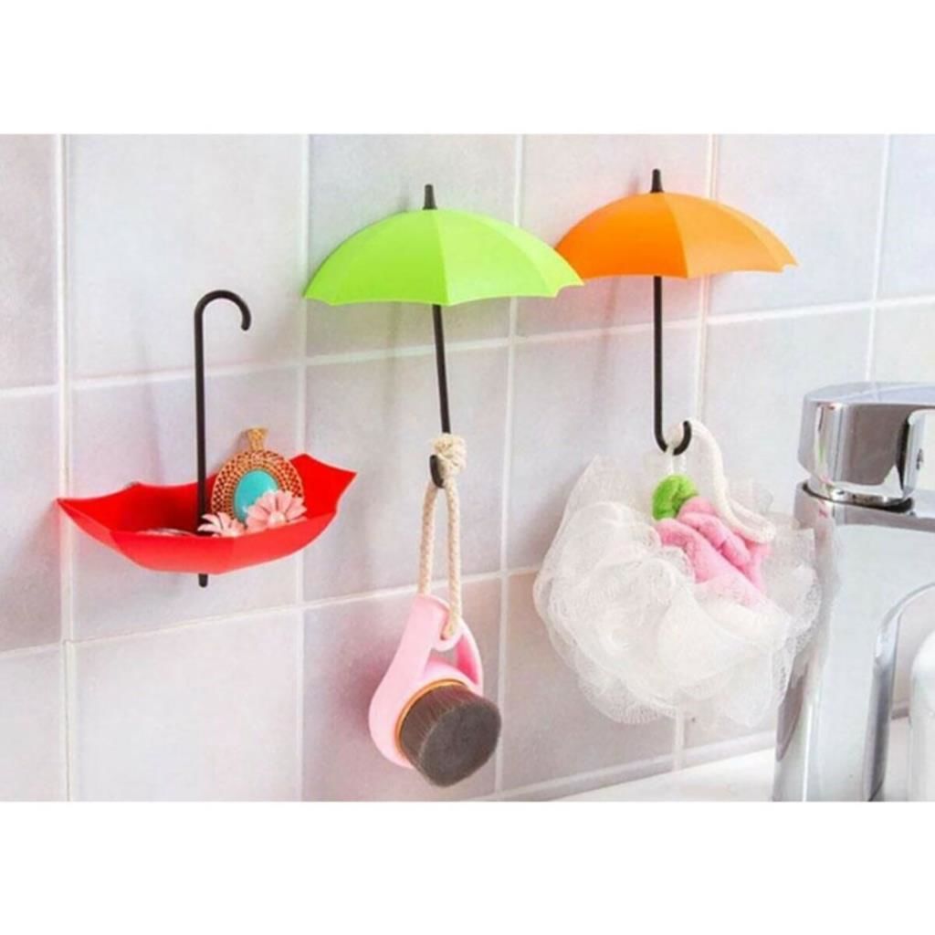 12 cm x 10.50 cm Yapışkanlı Anahtar Havlu Kemer Askısı Şemsiye Figürlü Askı 2 li