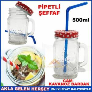 Metal Kapak Pipetli Cam Kavanoz İçecek Kupası Şf