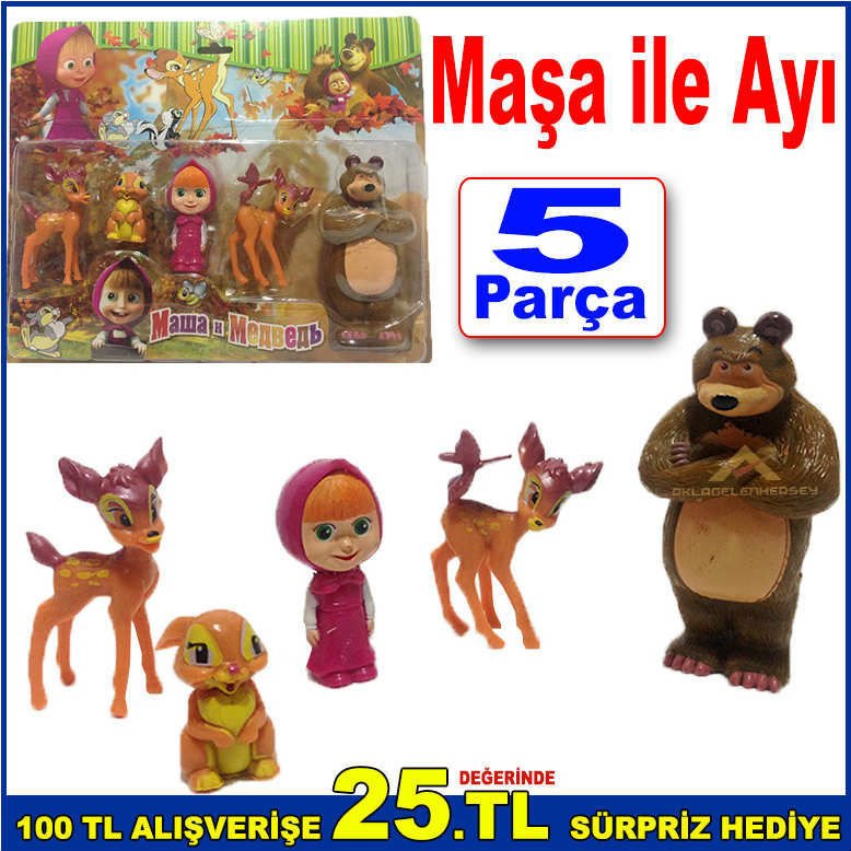 Maşa ile Ayı ve Arkadaşları 5 Parçadan Oluşan Eğlenceli Cizgi Film Oyuncak Figür Seti