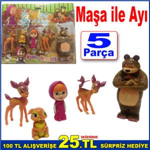 Maşa ile Ayı ve Arkadaşları 5 Parçadan Oluşan Eğlenceli Cizgi Film Oyuncak Figür Seti