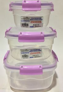 950mlx630mlx310ml 3'lü Silikon Contalı ve Kilitli Şefaf Mor Renkli Lüx Saklama Kabı