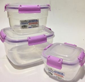 950mlx630mlx310ml 3'lü Silikon Contalı ve Kilitli Şefaf Mor Renkli Lüx Saklama Kabı