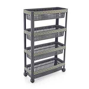 Check Desenli Çok Amaçlı Tekerlekli 4 Katlı Sebzelik Demonte Dar Raf 48x20 h:80cm