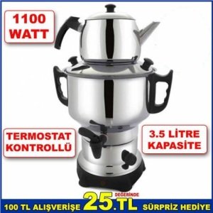 Gizli Resistanslı Elektrikli Semaver Seti Termostatlı Paslanmaz Çelik Çay Semaveri,Semaver Takımı